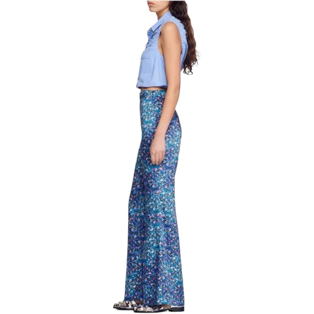 Sandro Donelo Satin Floral Print Flare Pants Size FR 38/ Medium - Picture 3 of 10